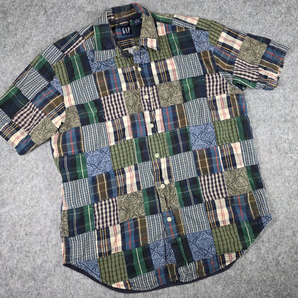 Vintage Gap Patchwork Plaid Shirt Button Quilted … - image 1